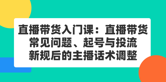 直播带货入门课：直播带货常见问题、起号与投流、新规后的主播话术调整-即时风口网