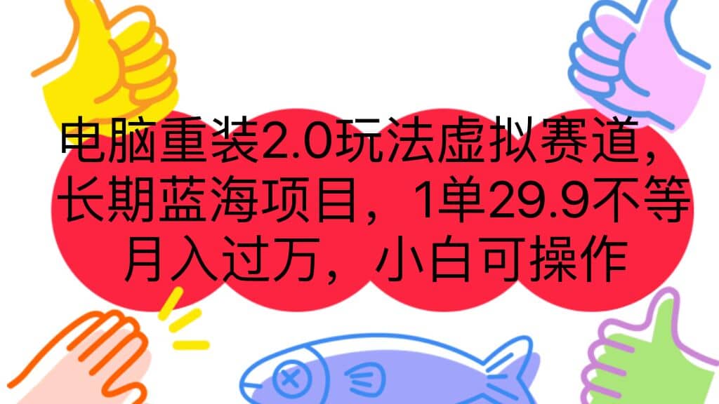 电脑重装2.0玩法虚拟赛道，长期蓝海项目 一单29.9不等 月入过万 小白可操作-即时风口网