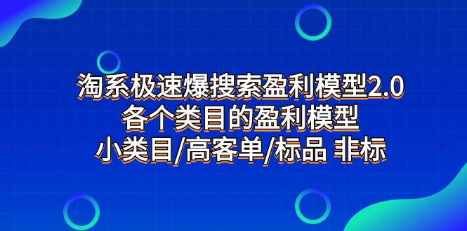 淘系极速爆搜索盈利模型2.0，各个类目的盈利模型，小类目/高客单/标品 非标-即时风口网