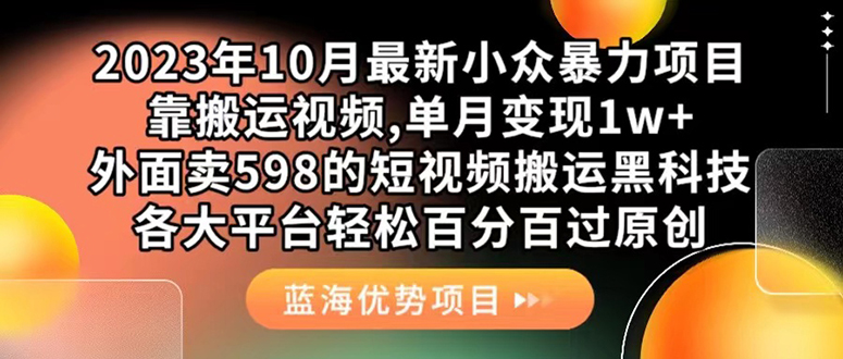 外面卖598的10月最新短视频搬运黑科技，各大平台百分百过原创 靠搬运月入1w-即时风口网