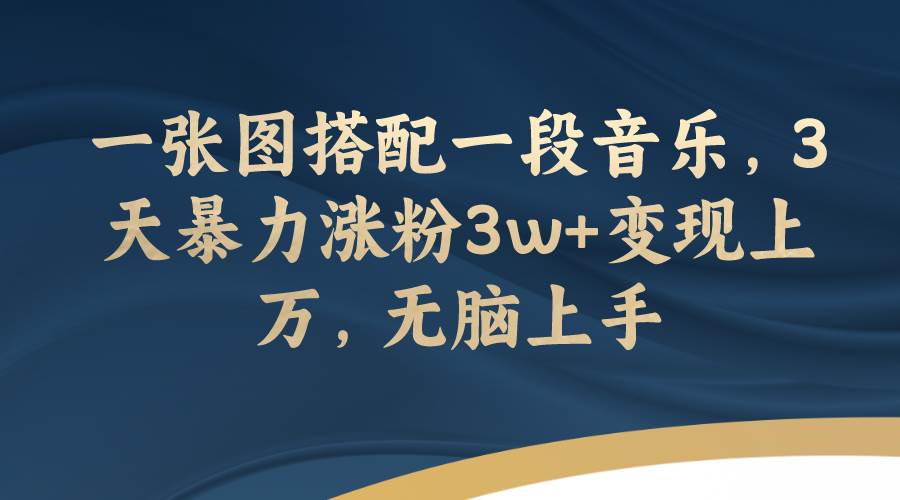 一张图搭配一段音乐，3天暴力涨粉3w+变现上万，无脑上手-即时风口网