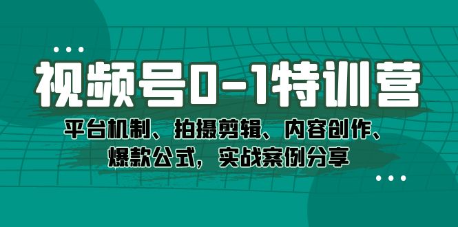 视频号0-1特训营：平台机制、拍摄剪辑、内容创作、爆款公式，实战案例分享-即时风口网