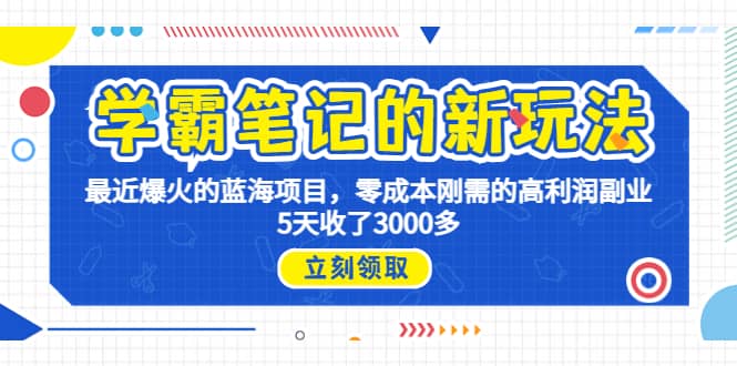 学霸笔记新玩法，最近爆火的蓝海项目，0成本高利润副业，5天收了3000多-即时风口网