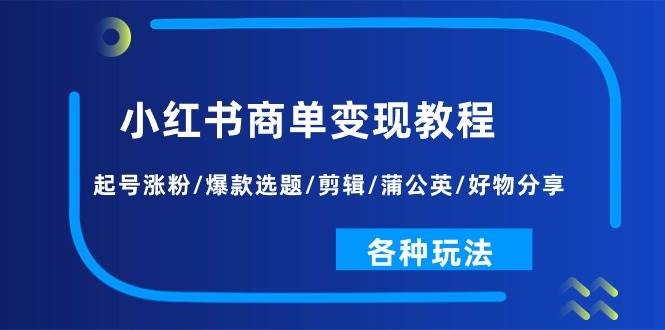 小红书商单变现教程：起号涨粉/爆款选题/剪辑/蒲公英/好物分享/各种玩法-即时风口网