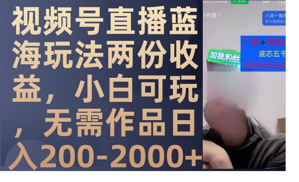 视频号直播蓝海玩法两份收益，小白可玩，无需作品日入200-2000+-即时风口网