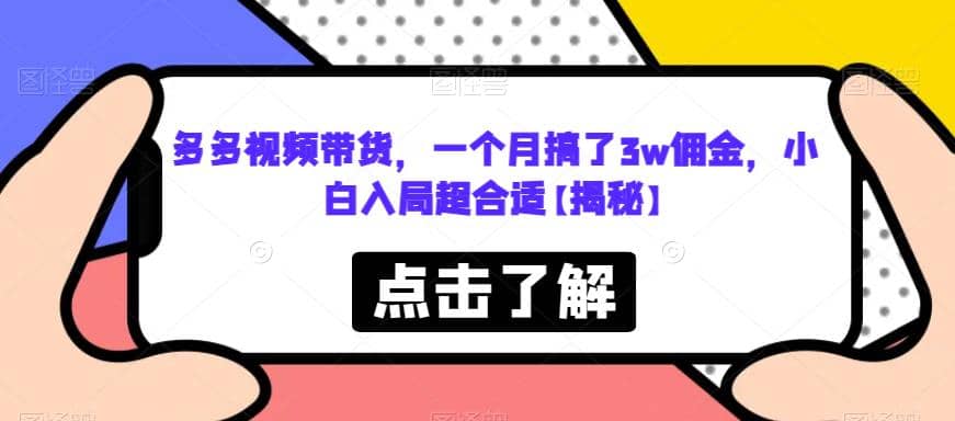 多多视频带货，一个月搞了3w佣金，小白入局超合适【揭秘】-即时风口网