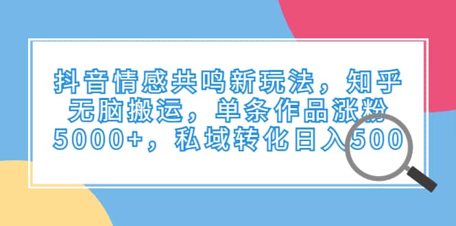 抖音情感共鸣新玩法，知乎无脑搬运，单条作品涨粉5000+，私域转化日入500-即时风口网