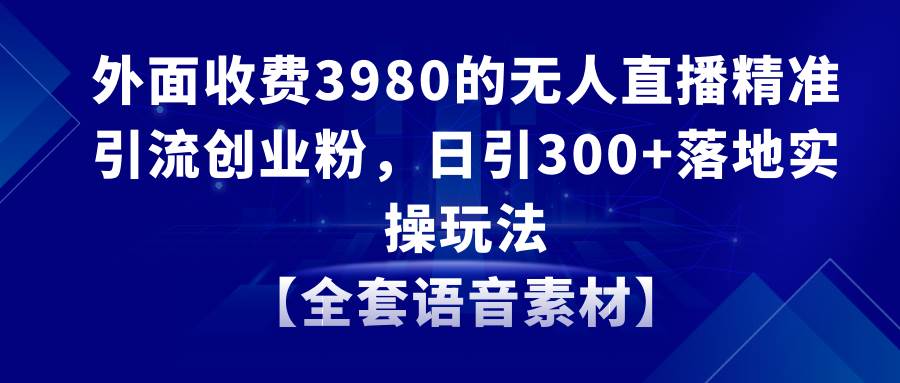 无人直播精准引流创业粉，日引300+落地实操玩法【全套语音素材】-即时风口网