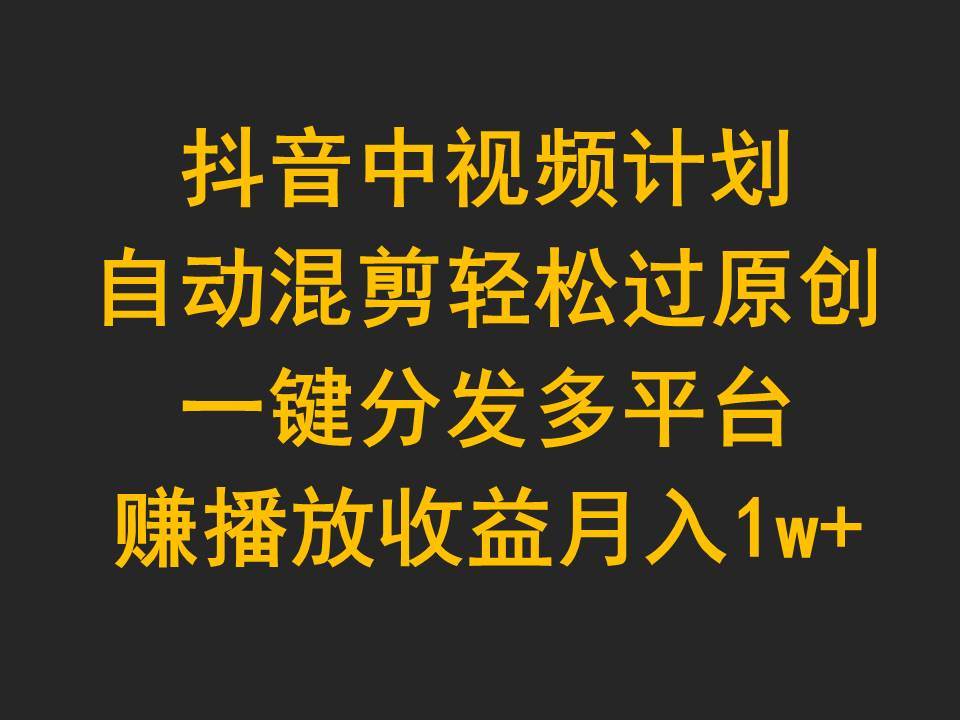 抖音中视频计划，自动混剪轻松过原创，一键分发多平台赚播放收益，月入1w+-即时风口网