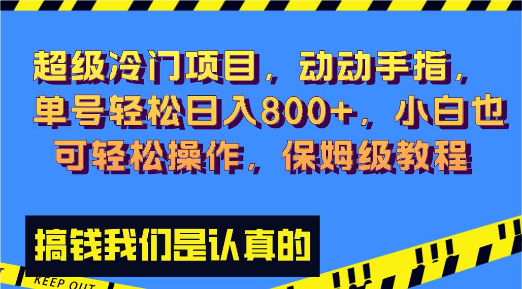 超级冷门项目,动动手指，单号轻松日入800+，小白也可轻松操作，保姆级教程-即时风口网