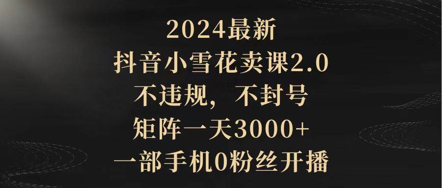 2024最新抖音小雪花卖课2.0 不违规 不封号 矩阵一天3000+一部手机0粉丝开播-即时风口网