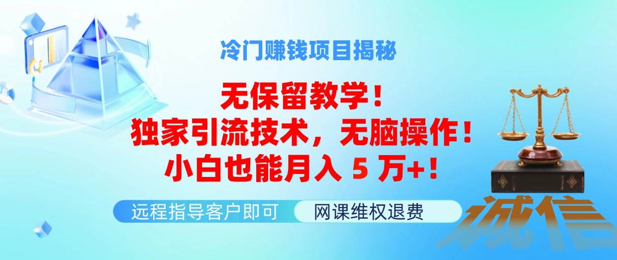 冷门赚钱项目无保留教学！独家引流技术，无脑操作！小白也能月入5万+！-即时风口网