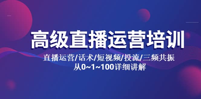 高级直播运营培训 直播运营/话术/短视频/投流/三频共振 从0~1~100详细讲解-即时风口网