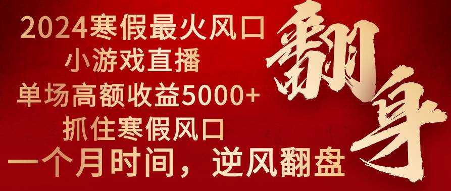 2024年最火寒假风口项目 小游戏直播 单场收益5000+抓住风口 一个月直接提车-即时风口网