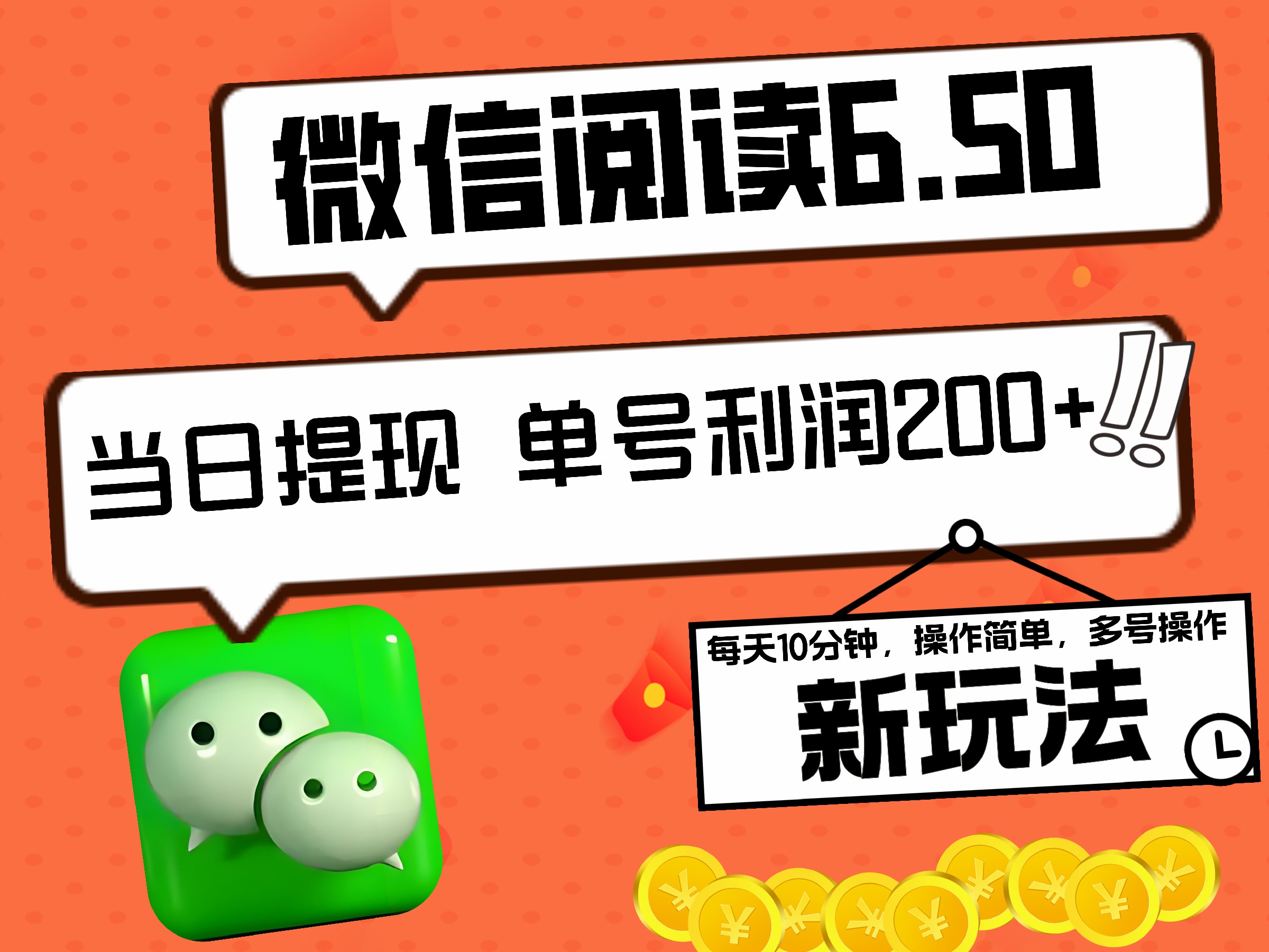 2024最新微信阅读6.50新玩法，5-10分钟 日利润200+，0成本当日提现，可矩阵多号操作-即时风口网