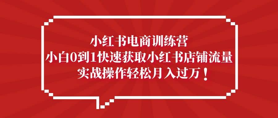 小红书电商训练营，小白0到1快速获取小红书店铺流量-即时风口网