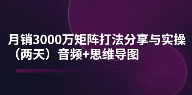 某线下培训：月销3000万矩阵打法分享与实操（两天）音频+思维导图-即时风口网