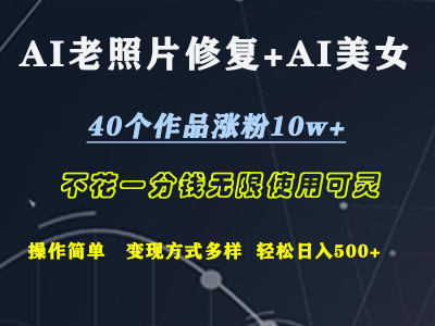 AI老照片修复+AI美女玩发  40个作品涨粉10w+  不花一分钱使用可灵  操作简单  变现方式多样话   轻松日去500+-即时风口网