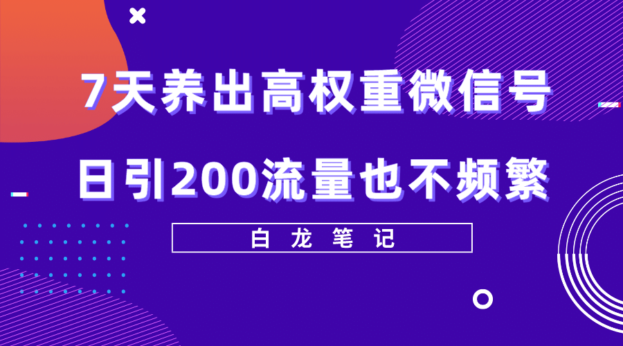 7天养出高权重微信号，日引200流量也不频繁，方法价值3680元-即时风口网