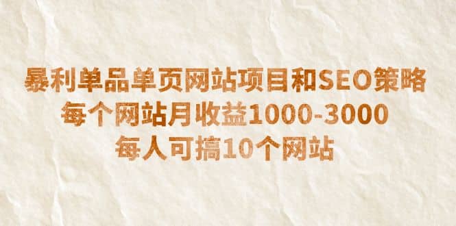 暴利单品单页网站项目和SEO策略 每个网站月收益1000-3000 每人可搞10个-即时风口网