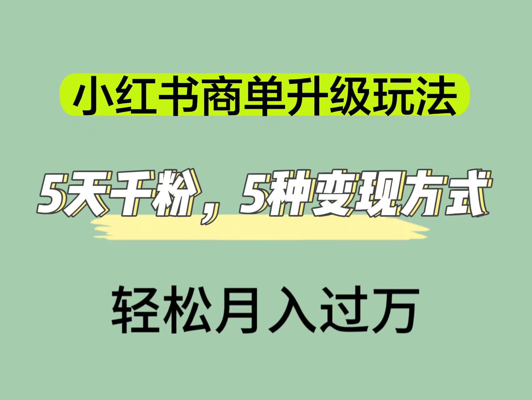 小红书商单升级玩法，5天千粉，5种变现渠道，轻松月入1万+-即时风口网