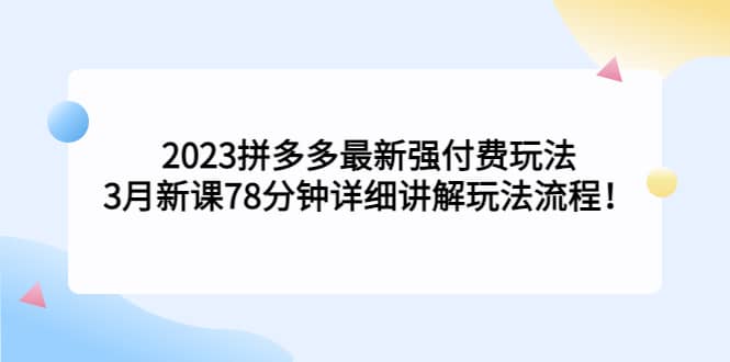 2023拼多多最新强付费玩法，3月新课78分钟详细讲解玩法流程-即时风口网