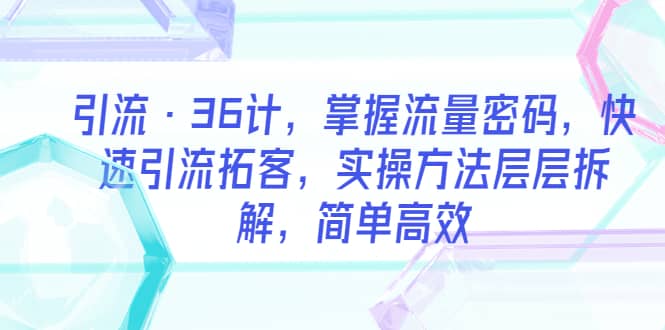 引流·36计，掌握流量密码，快速引流拓客，实操方法层层拆解，简单高效-即时风口网