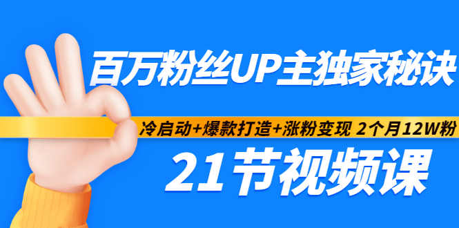 百万粉丝UP主独家秘诀：冷启动+爆款打造+涨粉变现2个月12W粉（21节视频课)-即时风口网