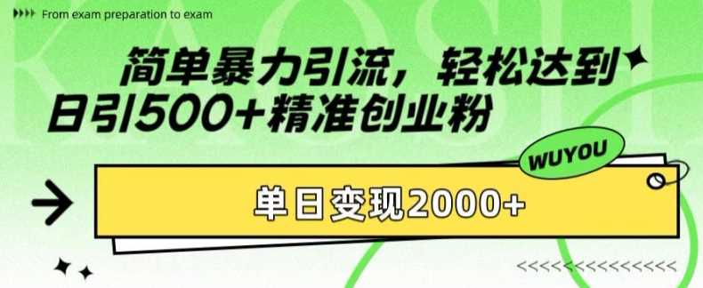 简单暴力引流轻松达到日引500+精准创业粉，单日变现2k【揭秘】-即时风口网