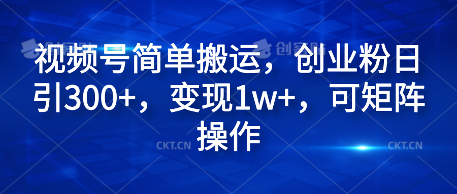 视频号简单搬运，创业粉日引300+，变现1w+，可矩阵操作-即时风口网