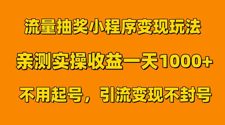 流量抽奖小程序变现玩法，亲测一天1000+不用起号当天见效-即时风口网