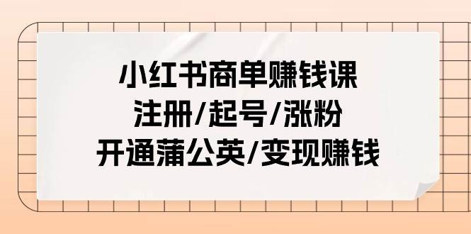 小红书商单赚钱课：注册/起号/涨粉/开通蒲公英/变现赚钱（25节课）-即时风口网