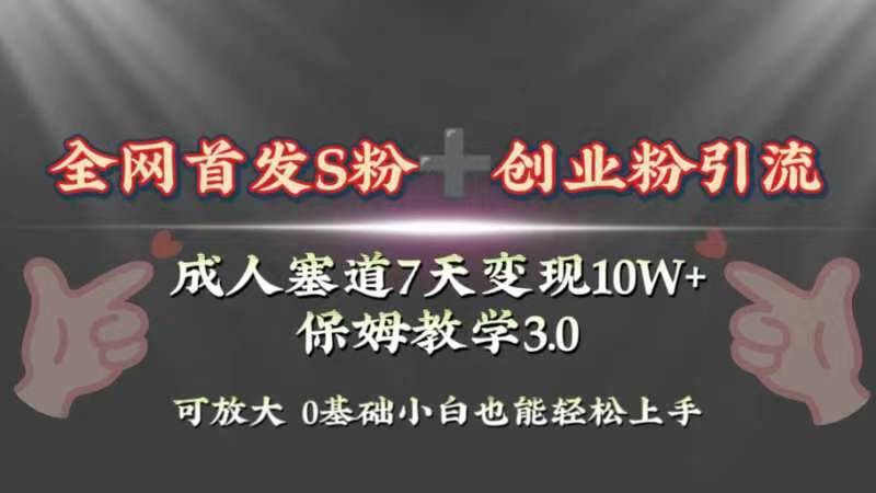 全网首发s粉加创业粉引流变现，成人用品赛道7天变现10w+保姆教学3.0-即时风口网