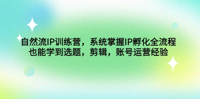 自然流IP训练营，系统掌握IP孵化全流程，也能学到选题，剪辑，账号运营经验-即时风口网