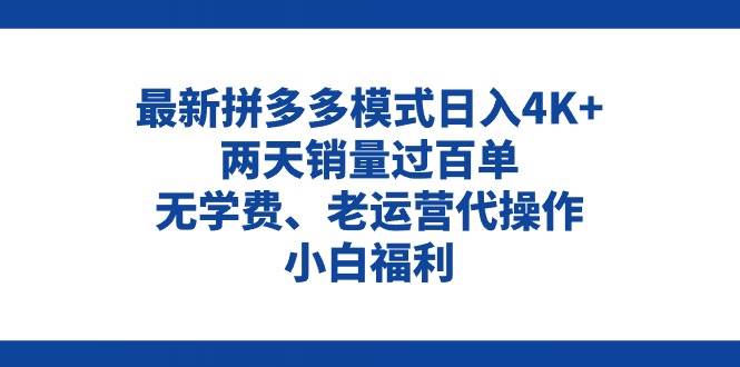 拼多多最新模式日入4K+两天销量过百单，无学费、老运营代操作、小白福利-即时风口网