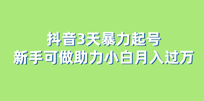 抖音3天暴力起号新手可做助力小白月入过万-即时风口网