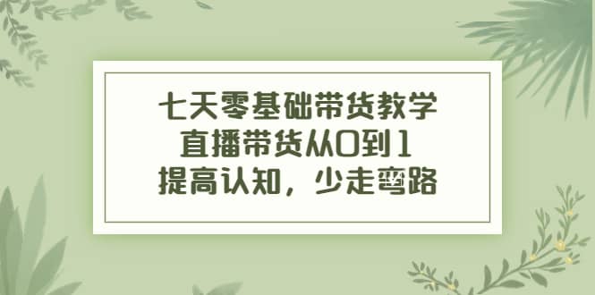 七天零基础带货教学，直播带货从0到1，提高认知，少走弯路-即时风口网