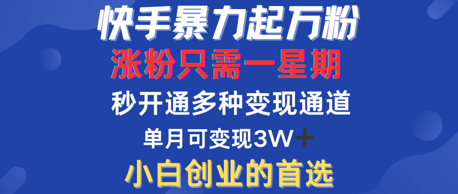 快手暴力起万粉，涨粉只需一星期！多种变现模式-即时风口网