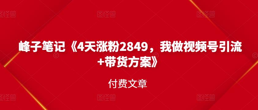 峰子笔记《4天涨粉2849，我做视频号引流+带货方案》付费文章-即时风口网