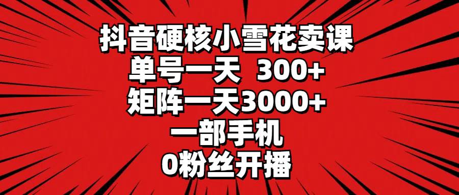 抖音硬核小雪花卖课，单号一天300+，矩阵一天3000+，一部手机0粉丝开播-即时风口网