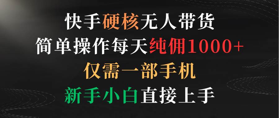 快手硬核无人带货，简单操作每天纯佣1000+,仅需一部手机，新手小白直接上手-即时风口网