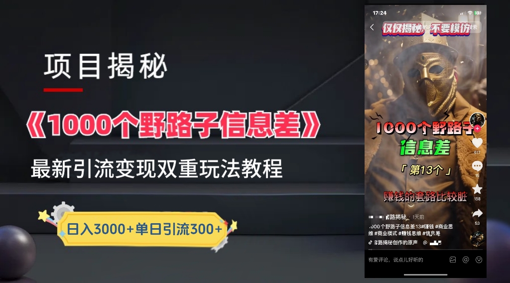 一千个野路子信息差24年最新玩法教程附带变现方法和引流的玩法具体拆解-即时风口网