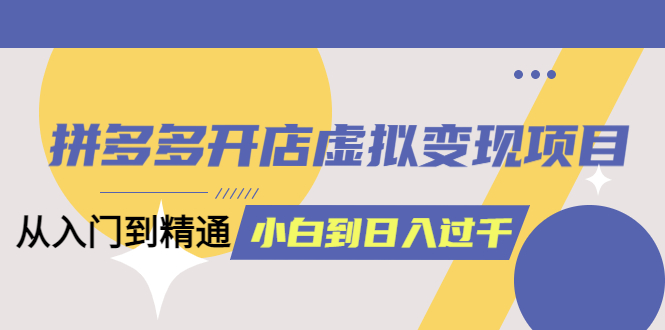 拼多多开店虚拟变现项目：入门到精通 从小白到日入1000（完整版）6月13更新-即时风口网