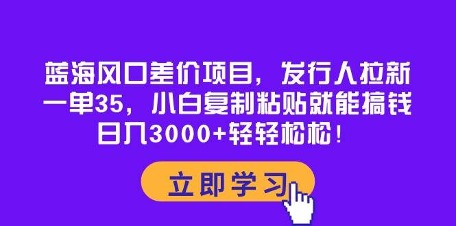 蓝海风口差价项目，发行人拉新，一单35，小白复制粘贴就能搞钱！日入3000+轻轻松松-即时风口网