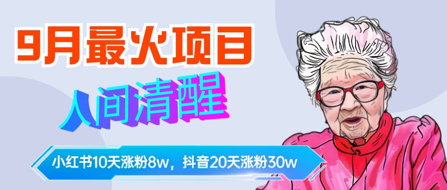 9月最火项目，人间清醒柒奶奶，10天小红薯涨粉8w+，单篇笔记报价1400.-即时风口网