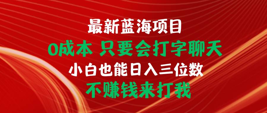 最新蓝海项目 0成本 只要会打字聊天 小白也能日入三位数 不赚钱来打我-即时风口网