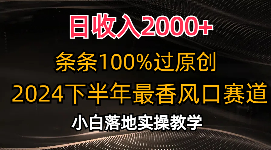 2024下半年最香风口赛道，小白轻松上手，日收入2000+，条条100%过原创-即时风口网