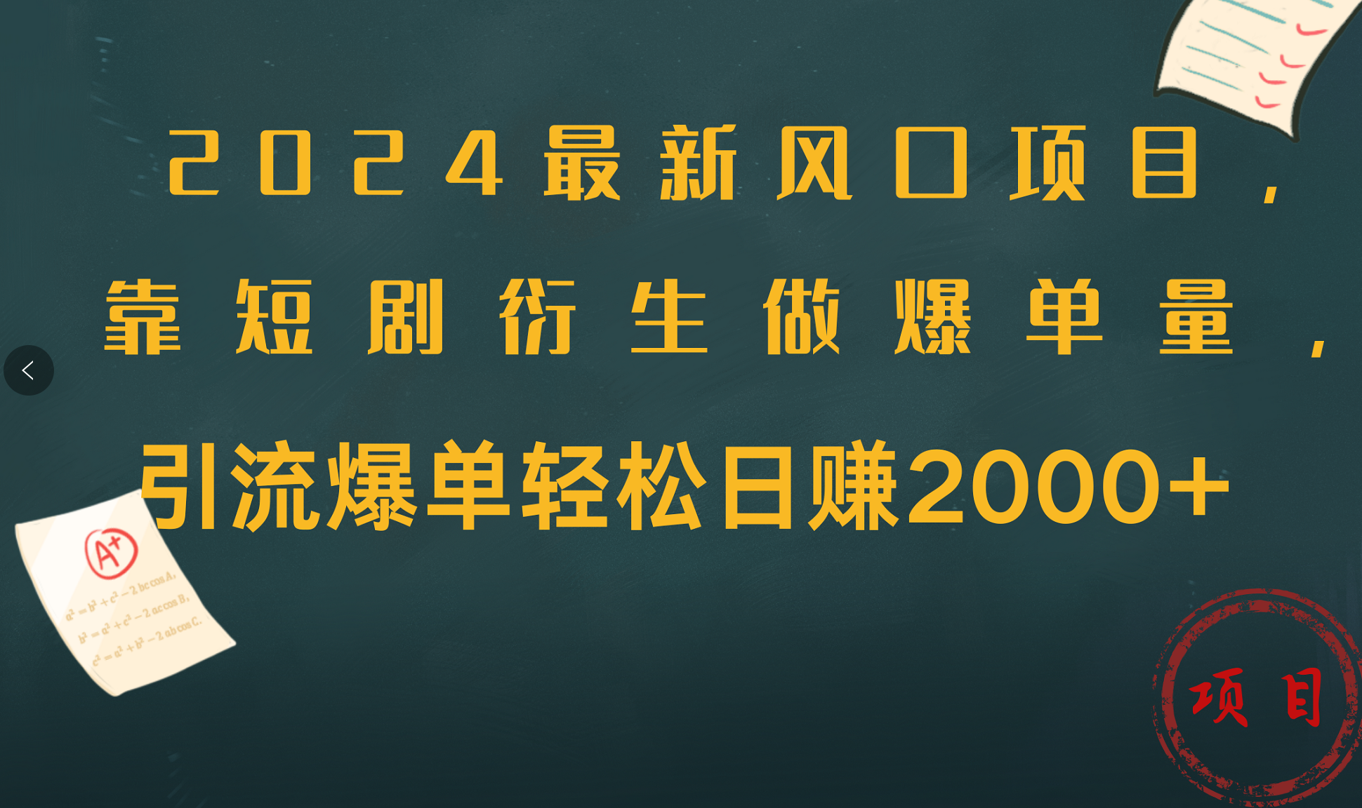 2024最新风口项目，引流爆单轻松日赚2000+，靠短剧衍生做爆单量-即时风口网