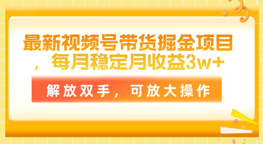 最新视频号带货掘金项目，每月稳定月收益3w+，解放双手，可放大操作-即时风口网