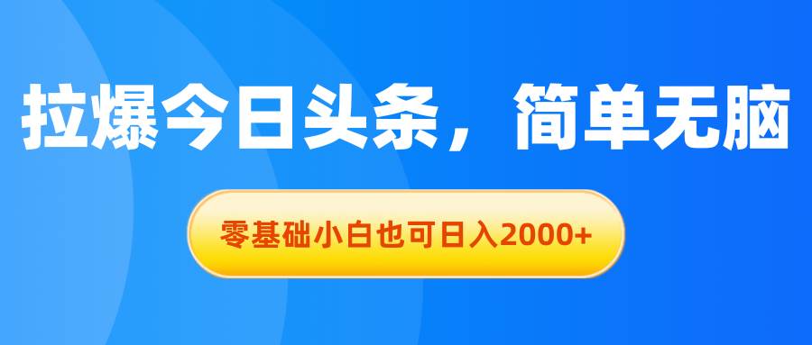 拉爆今日头条，简单无脑，零基础小白也可日入2000+-即时风口网